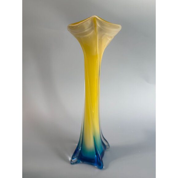 Lily Jack In The Pulpit Art Glass Vase Gradient Yellow & Blue 13" Tall Modern Ho - Picture 8 of 9